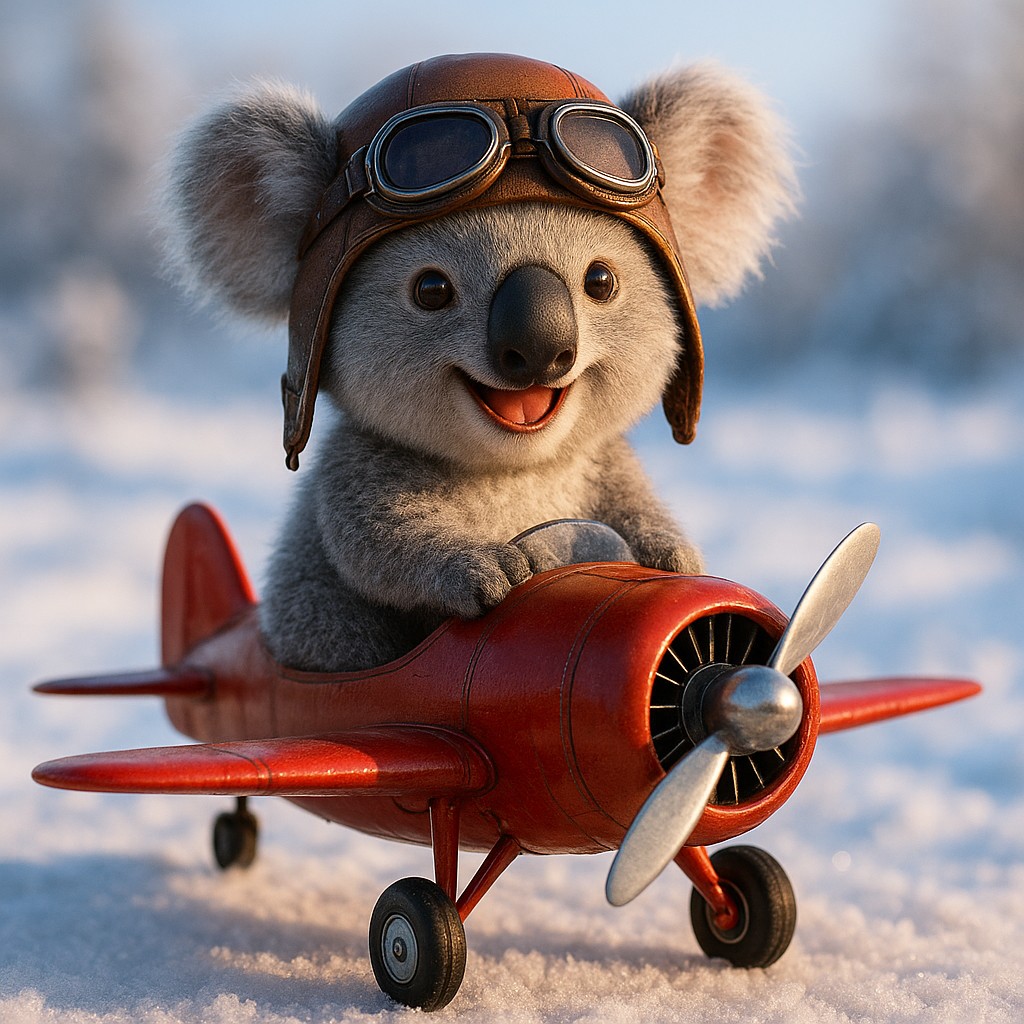 লাল প্রপেলার বিমানে আকাশে উড়ছে কার্টুন-স্টাইল পাইলট, gk22