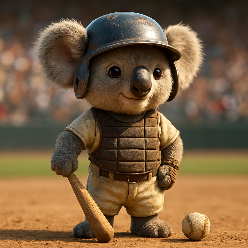 স্টেডিয়ামে ইউনিফর্ম পরা একটি চরিত্র ক্রিকেট ব্যাট হাতে দাঁড়িয়ে আছে